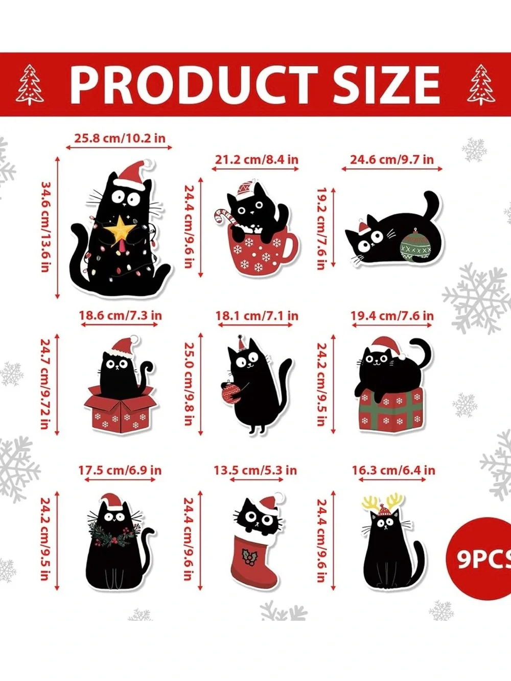 Black Cat Christmas Tree Decoration 9 Piece New in Package